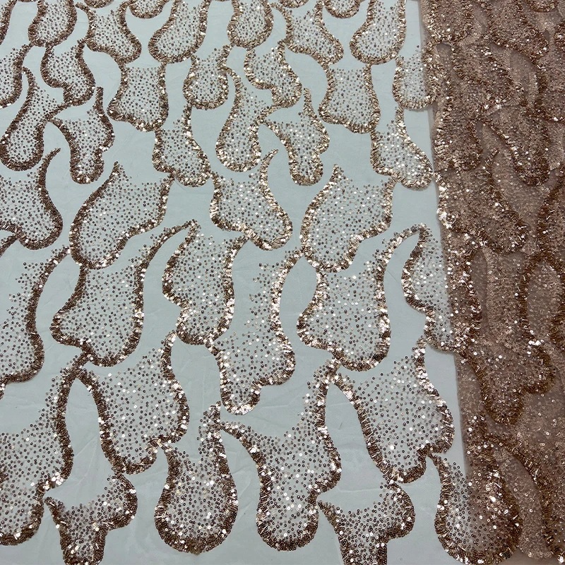 French luxurious lace mesh fabric, high-quality African beaded pearl flower sequin embroidery fabric, lace trim fabric