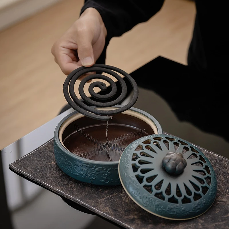 Ceramics Retro Incense Burner Living Room Decoration Buddhist Altar Offerings Study Tea Room Cone/coil/Auspicious Cloud Incense