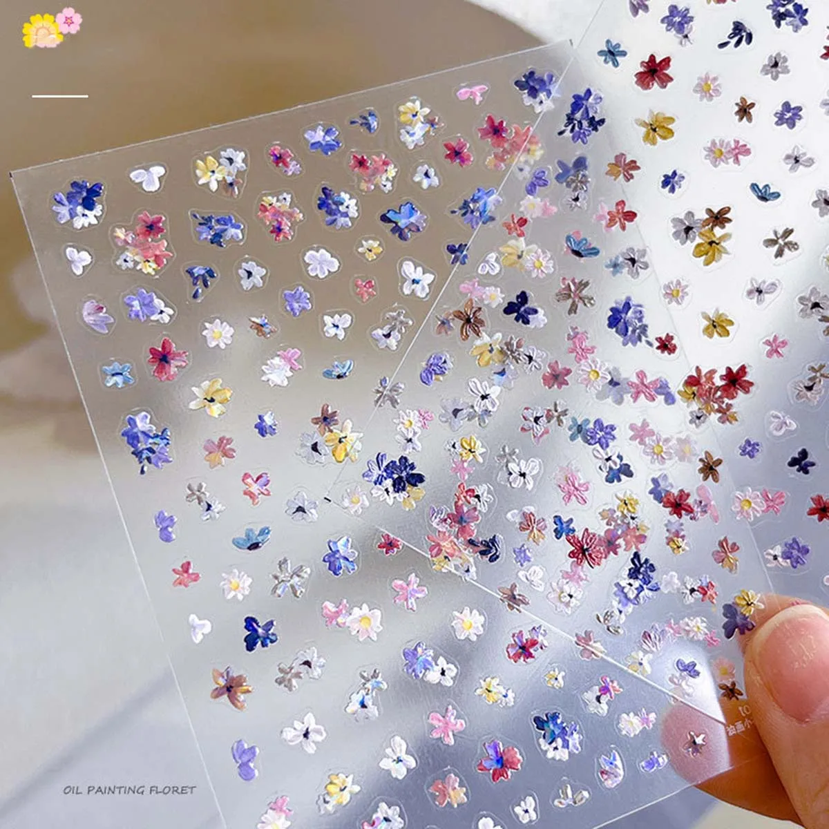 2pcs Spring and Summer Floral Embossed Nail Stickers - Nail Decal Easy to Apply Nail Decoration DIY Stickers