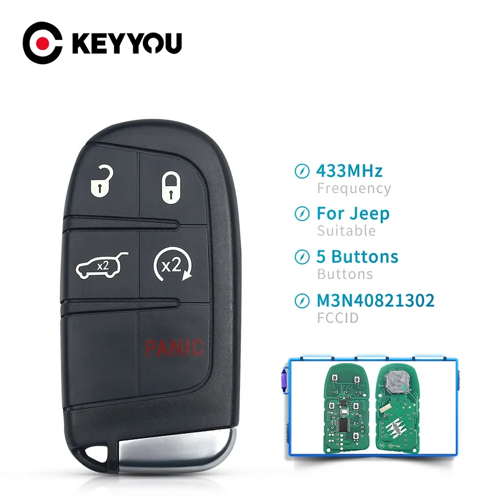 KEYYOU 5 Buttons Remote Car Key Fob For DODGE/Chrysler/JEEP Grand Cherokee M3N-40821302 M3N40821302 433MHz ID46 PCF7953 Chip