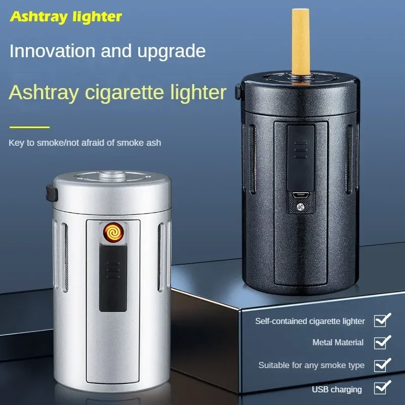 Creative Ashtray Multifunctional Cigarette Lighter USB Tungsten Lighter With Ashtray Portable Car Office Lazy Man Cigarette Cove