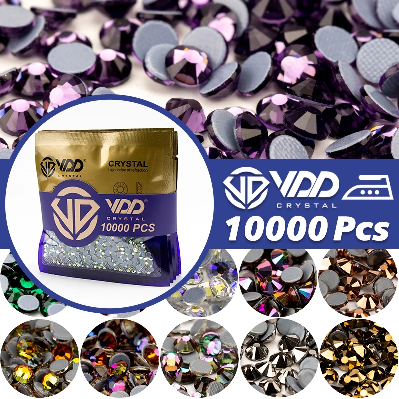 VDD 10000 Pz All'ingrosso di Alta Qualità di Cristallo di Vetro Hot-Fix Strass Flatback Glitter Strass Pietre Per Tessuto FAI DA TE Indumento