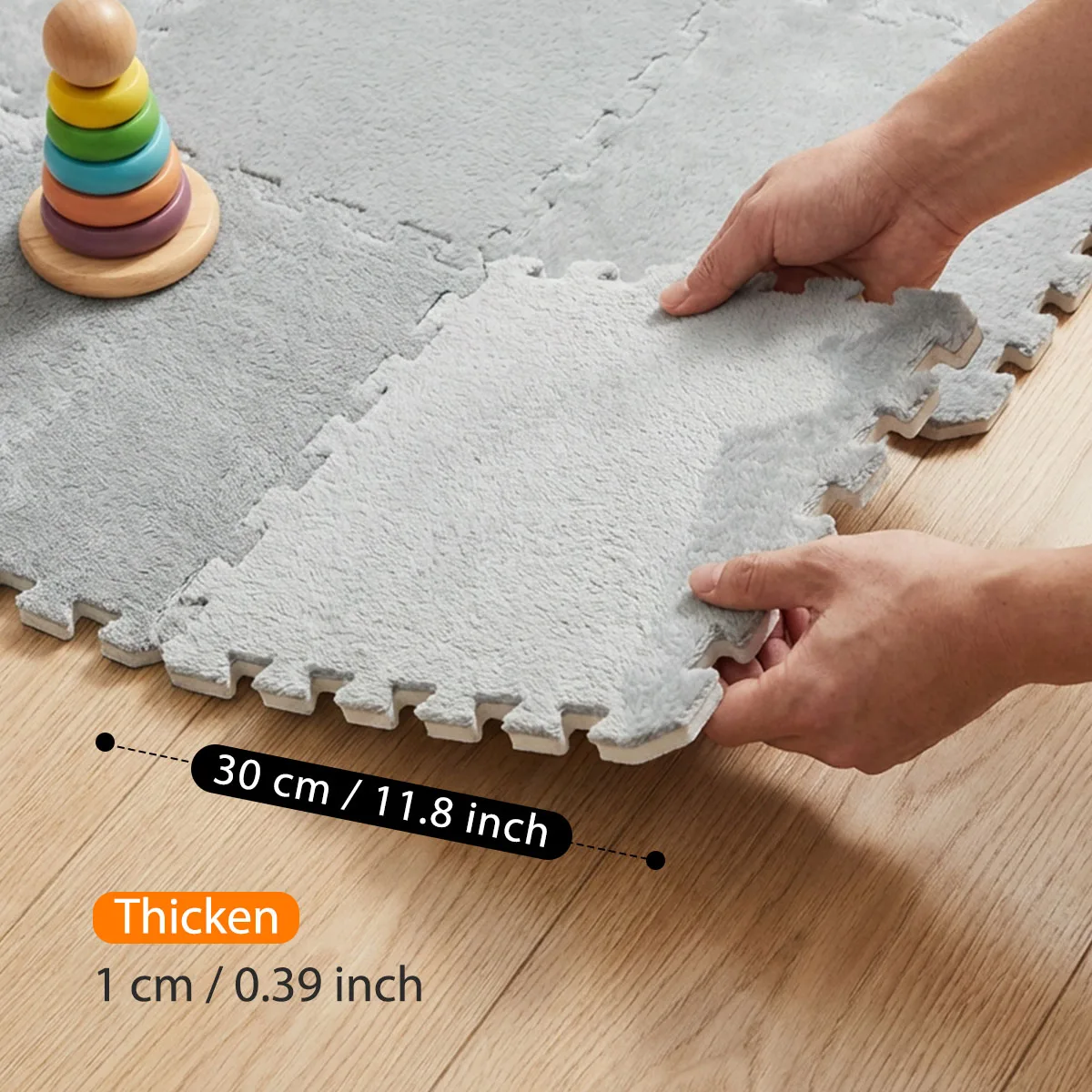 Soft Fuzzy Interlocking Foam Play Mat, 30x30cm Plush Puzzle Floor Tiles, 1cm Thick Washable Noise Reduction Non Slip Rug Tiles for Kids Playroom Bedroom Apartment Pet Area view 2