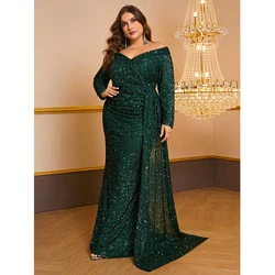 2024 Sexy Women Off shoulder Green Sequined Elegant Ladies Cocktail Prom Gown Evening Party Long Mermaid dresses