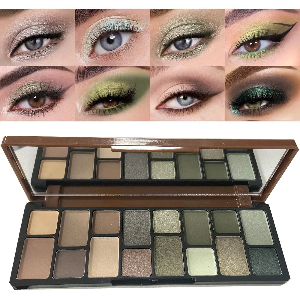 Paleta de maquillaje de sombra de ojos, 16 colores, perla verde, resistente al agua, duradero, brillo de diamante, sombra de ojos, cristal brillante, maquillaje de ojos cosmético