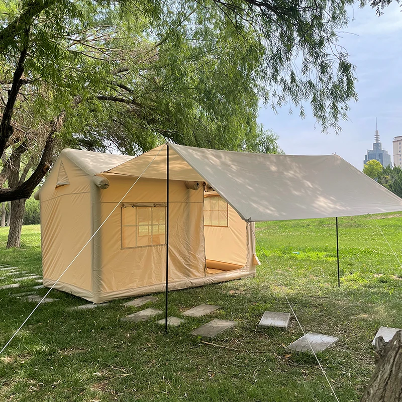 #￥Inflatable Camping Tent With Pump 4 PersonWaterproof Blow up Air Tent Camping Hiking Easy Set up 4-Season InflatableHouse Tent