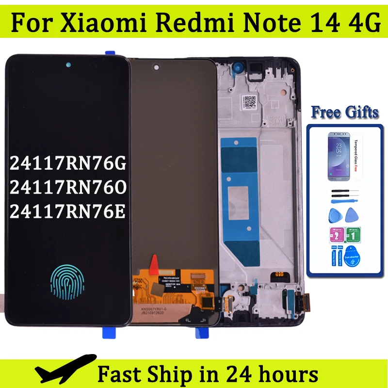 AMOLED pour Xiaomi Redmi Note 14 4G 24117RN76G 24117RN76O 24117RN76E LCD écran tactile numériseur assemblée pièces LCD