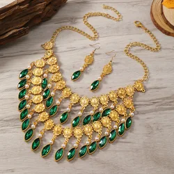 KMVEXO Dubai Indian Crystal Tassel Necklace Earrings Set Women Gold Color Flower Pearl Jewelry Sets African Bridal Wedding Party