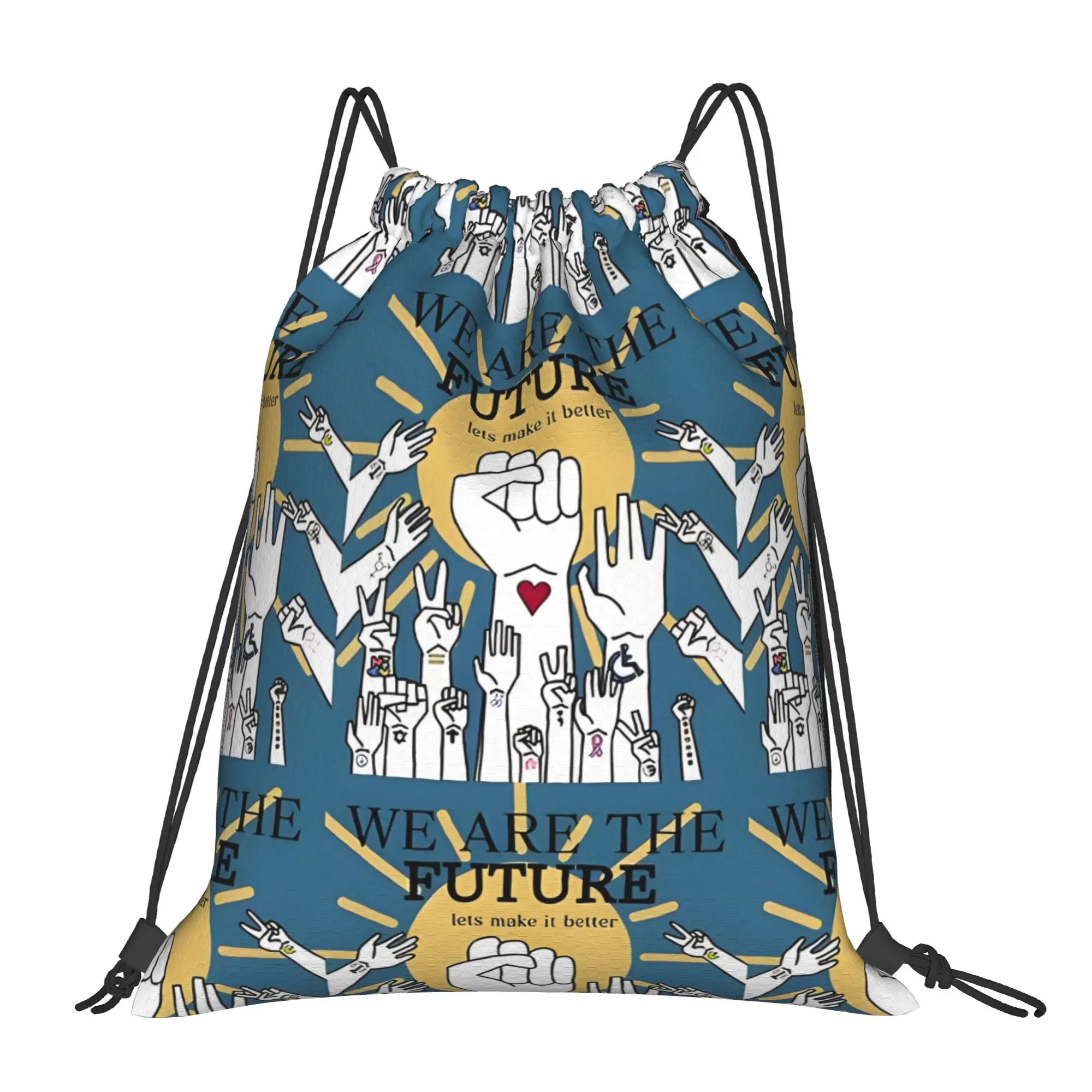 WE ARE THE FUTURE Youth Day Portable Travel Drawstring Bags Riding gym Backpack gift Storage Sack Lightweight Backpacks