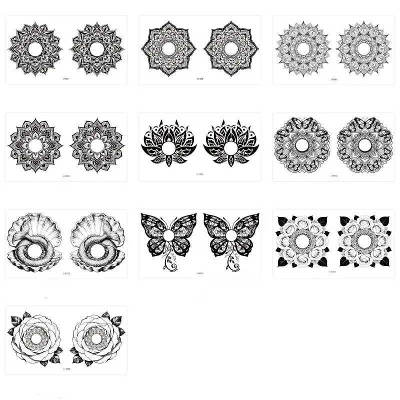 

10 листов наклеек-татуировок на грудь для взрослых, с изображением мандалы и бабочки, водостойкие и легко снимаемые.