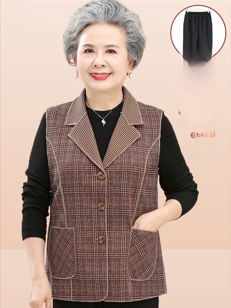 

Sli Women's Vest Middle-Aged And ly Outerwear Spring Faion Collar Single-Button Closure Regular Sve Length