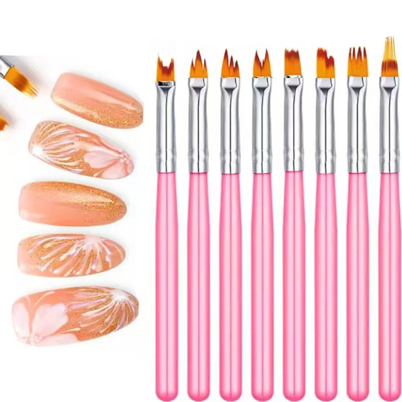 8-sets Nail Art bloempennen set roze en wit patroon bloemblaadje gekarteld Nail Art Tools Kit voor DIY manicure schoonheid