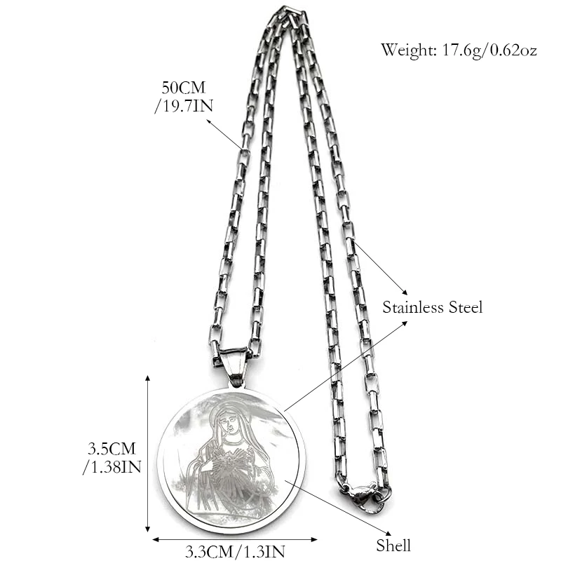 مريم العذراء Chathilic قلادة قلادة للنساء الرجال الفولاذ المقاوم للصدأ الذهب اللون الطبيعي شل غوادالوبي سيدة سلسلة مجوهرات #6