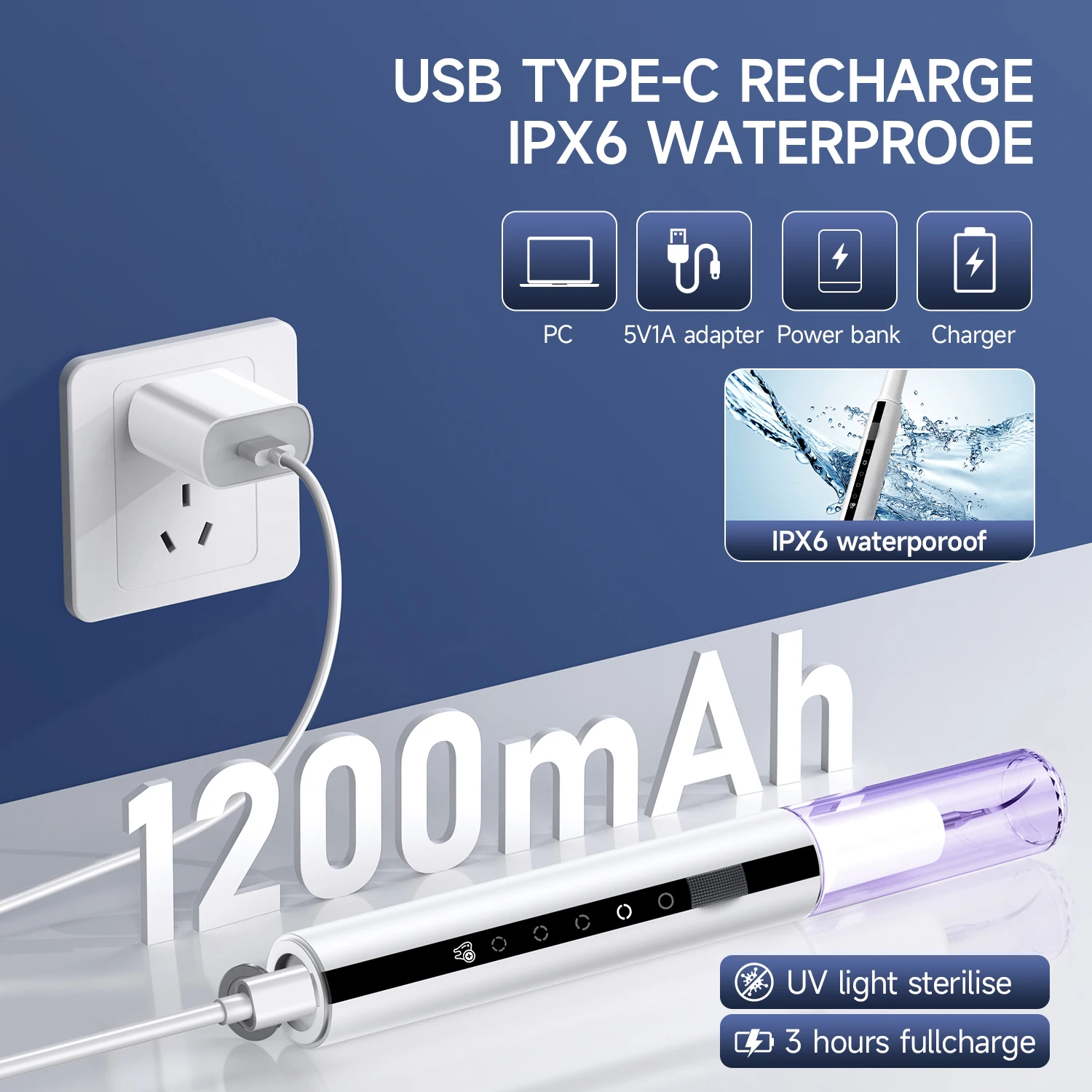 Curvy moon t7 limpador de dentes ultrassônico elétrico removedor de tártaro ferramentas de limpeza de manchas de dente clareamento dental limpo cuidados pessoais