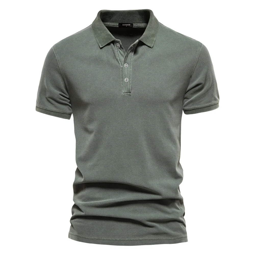 

70%Cotton Solid Color Men's Polo Shirts Casual Short Sleeve Turndown Men's Shirts Fashion Streetwear for Men