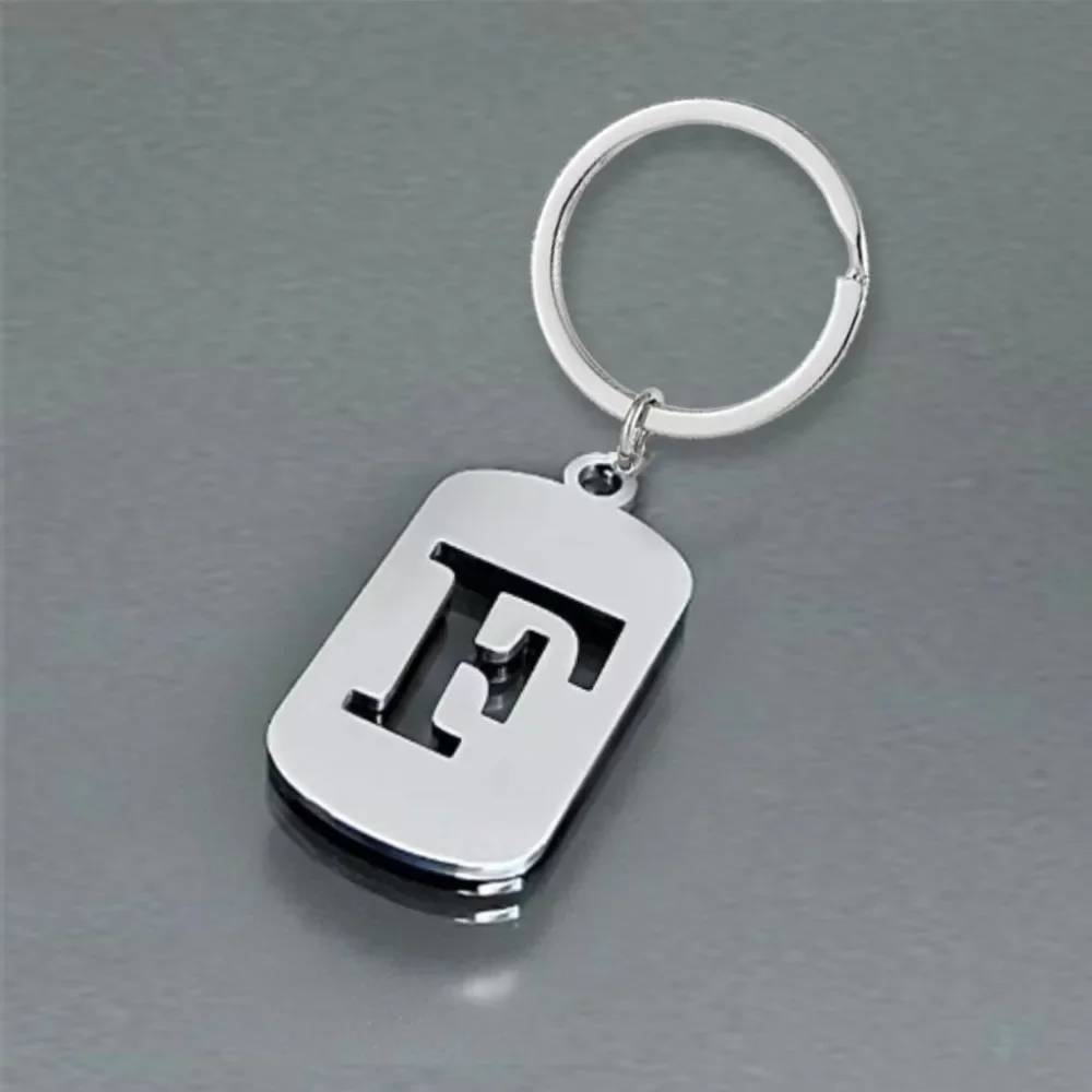 English Letter Tag Key Chains Smooth Stainless Steel Hollow ABC Personalized Keychains Handbag Ornament