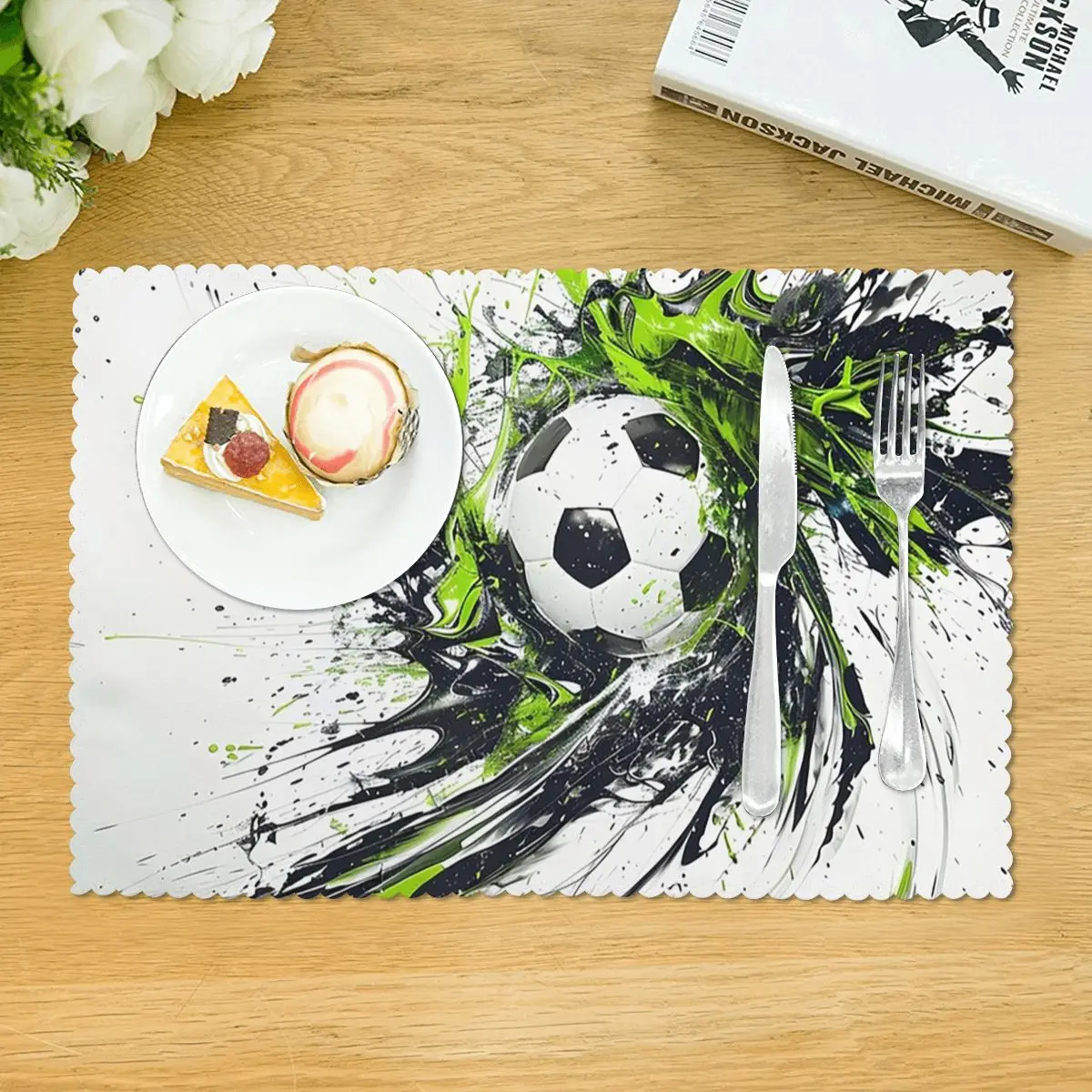 Soccer Splash Ink Football Art Watercolor Placemat Washable Plate Mat for Dining Table Bowl Coaster Home Decor Absorbent Mats