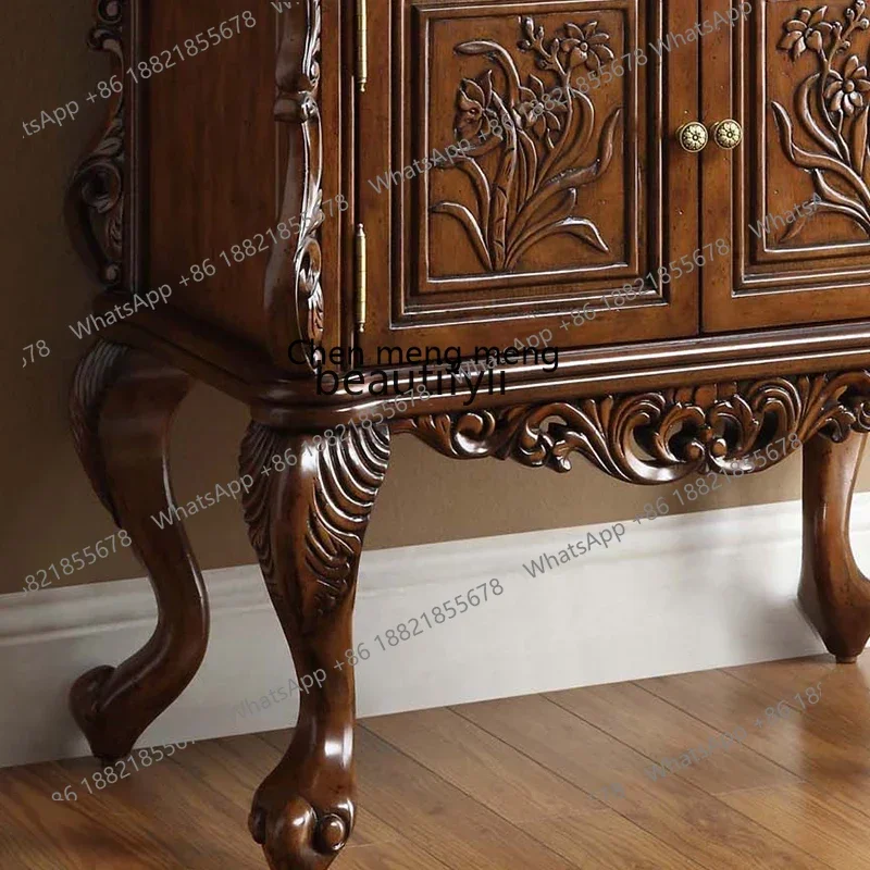 D178 Gabinete de madera maciza antiguo de estilo americano, taquilla, decoración tallada de estilo europeo, gabinete de almacenamiento para el hogar, dormitorio