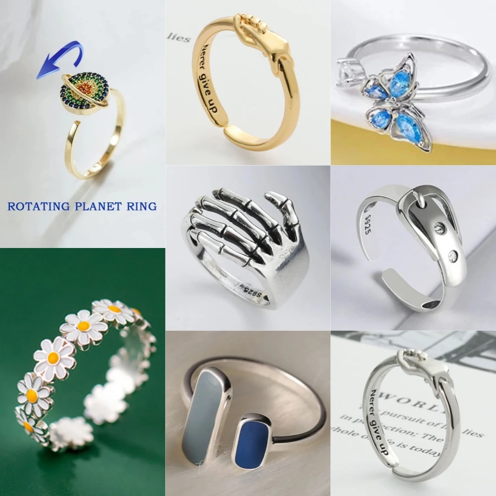 جديد 925 فضة خواتم ديزي حزام الأرض للنساء الأصلي الفضة 925 خاتم الزفاف متغير الحجم هدية