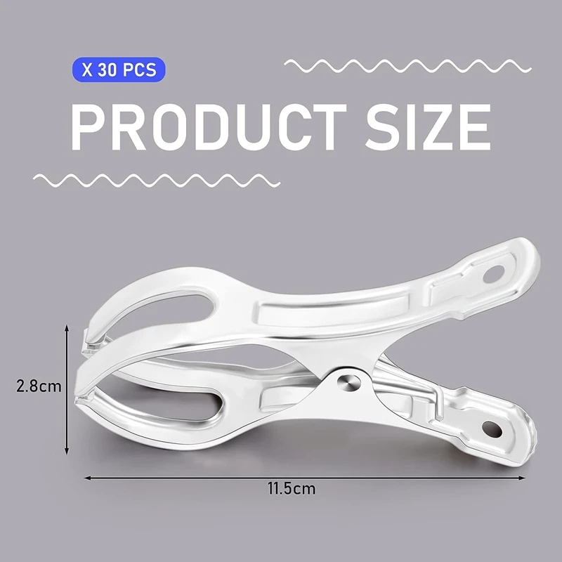 30 Pcs 4.5 Inch Stainless Steel Pool Cover Clips Pool Cover Clamps Jumbo Metal Swimming Pool Winter Cover Clips Durable