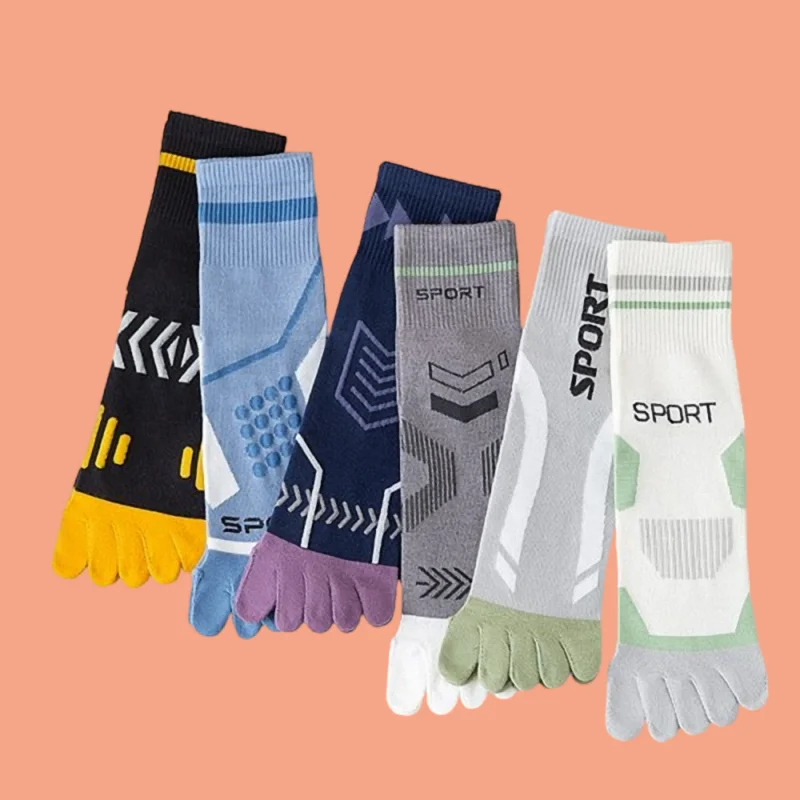 5/10 Pairs Sweat-Absorbing Mid Tube Socks Split Toe Sports Breathable Socks Men's Five Fingers Sports Socks