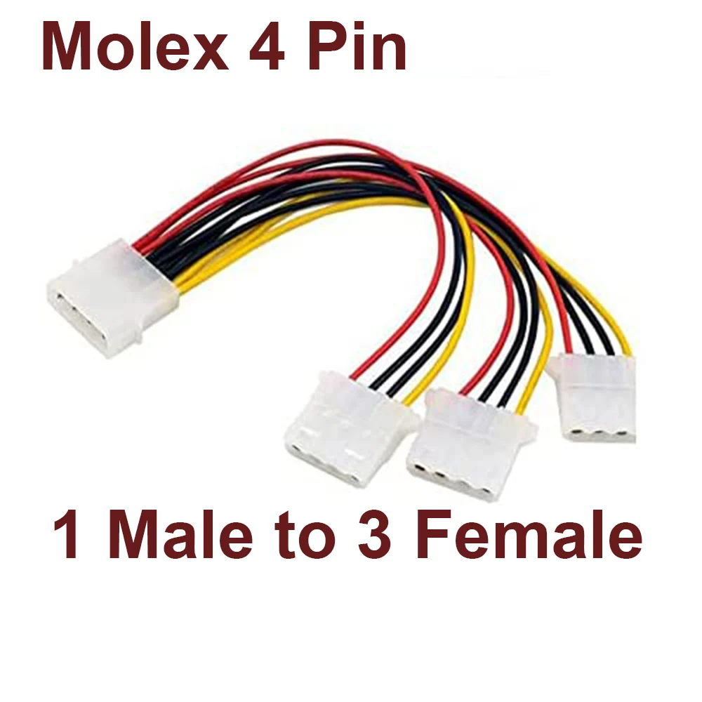 1pc 4 Pin Molex 1 Male to 3 Port Molex IDE Female Power Supply 4 Pin IDE Internal Power Splitter Adapter Extension Cable Cord