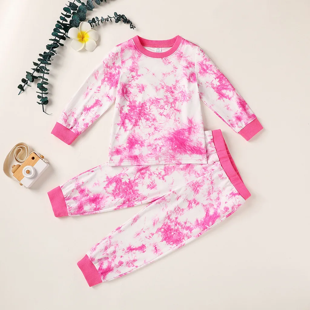 Winter Children Pajamas Tie Dye Sweatshirt Pullover + Long Sweatpants Daily Tracksuit Sweatsuits 2pieces Casual Homewear