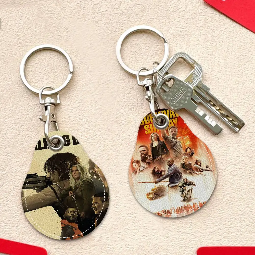 The Walking Dead PU Leather Card Holder Keychain Key Ring Door Access Tags Case Keychain Access Card Bag Key Tag Ring
