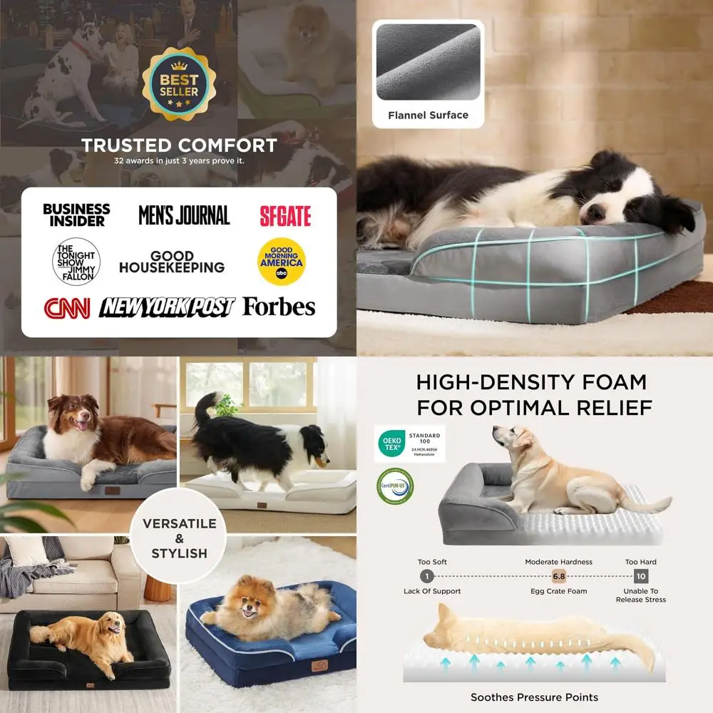 

Large Orthopedic Dog Bed - Washable Waterproof Couch for Dogs and Cats with Removable Cover, Grey, 35