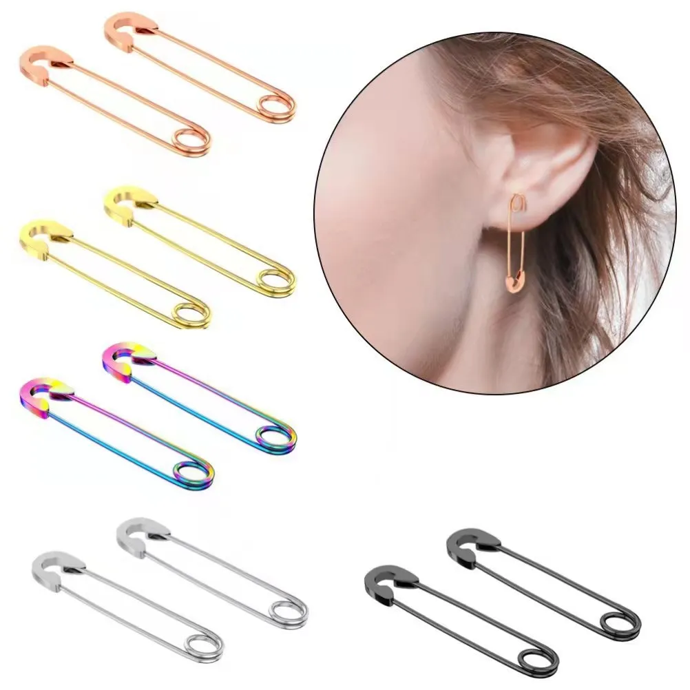 Stainless Steel Punk Pin Earrings Unique Design Paperclip Safety Steel Stud Fashion Earrings Elegant Women Man  Rock Piercing