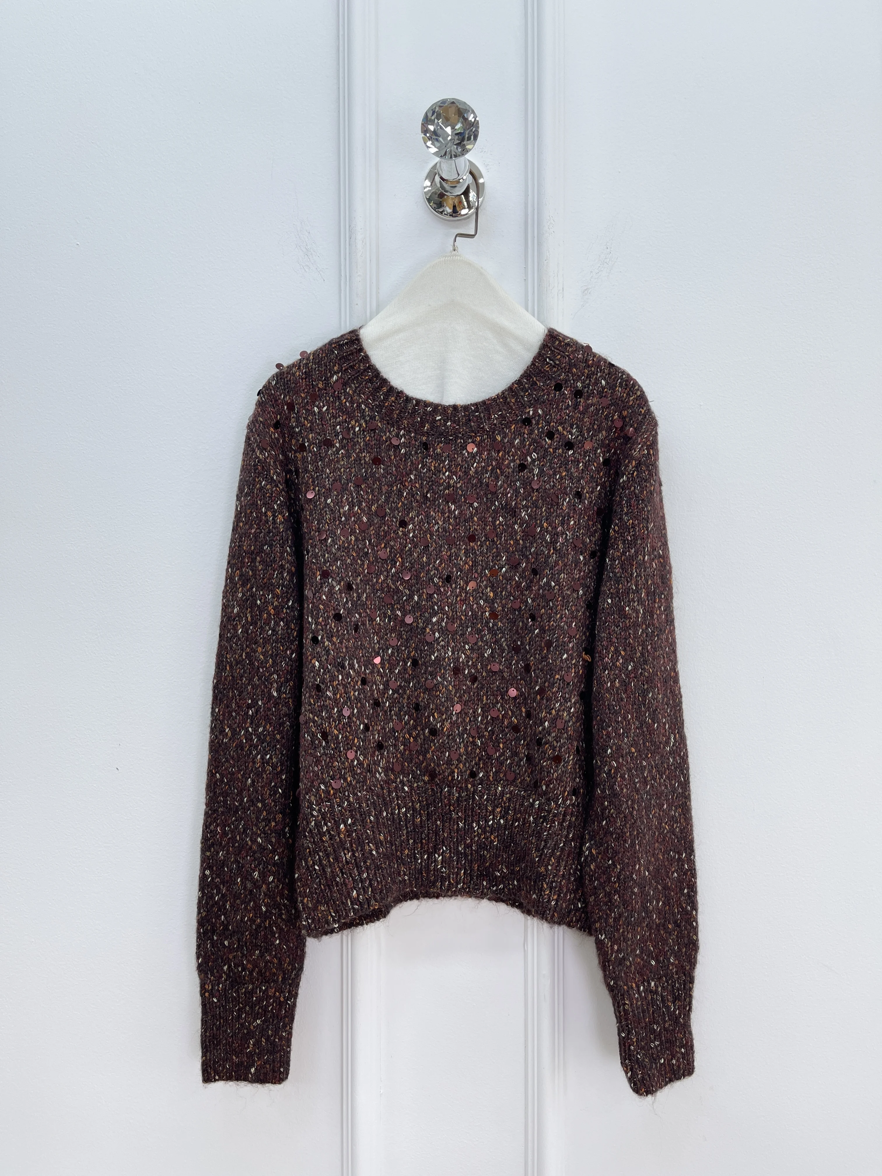 เสื้อสเวตเตอร์ไหมพรมปักเลื่อมลายดอกไม้คุณภาพสูงสำหรับผู้หญิง สไตล์เรโทร แบบครอป หนา