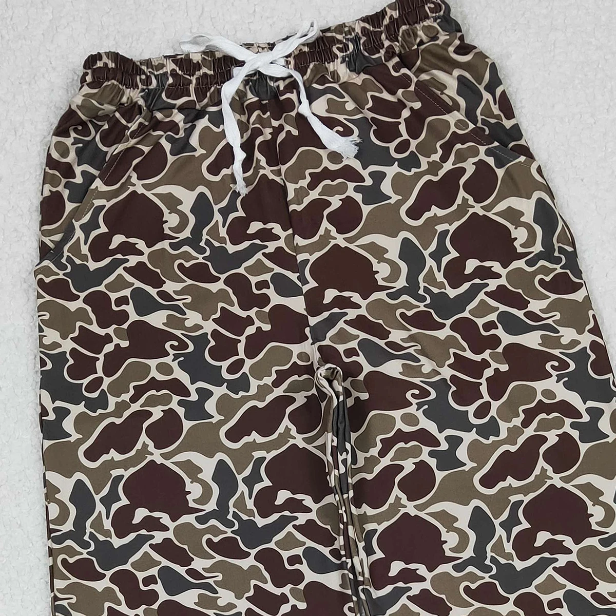 10.20 الخريف الحليب الحرير المرأة الكبار التمويه البني الأخضر مربوط بنطلون الرباط السراويل الطويلة