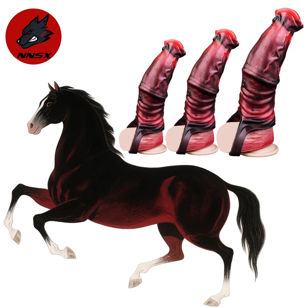 NNSX Animal Horse Penis Sleeve Silicone Cock Sleeve Hollow Dildo Enlarger Reusable Penis Girth Extender Adult Sex Toys For Men
