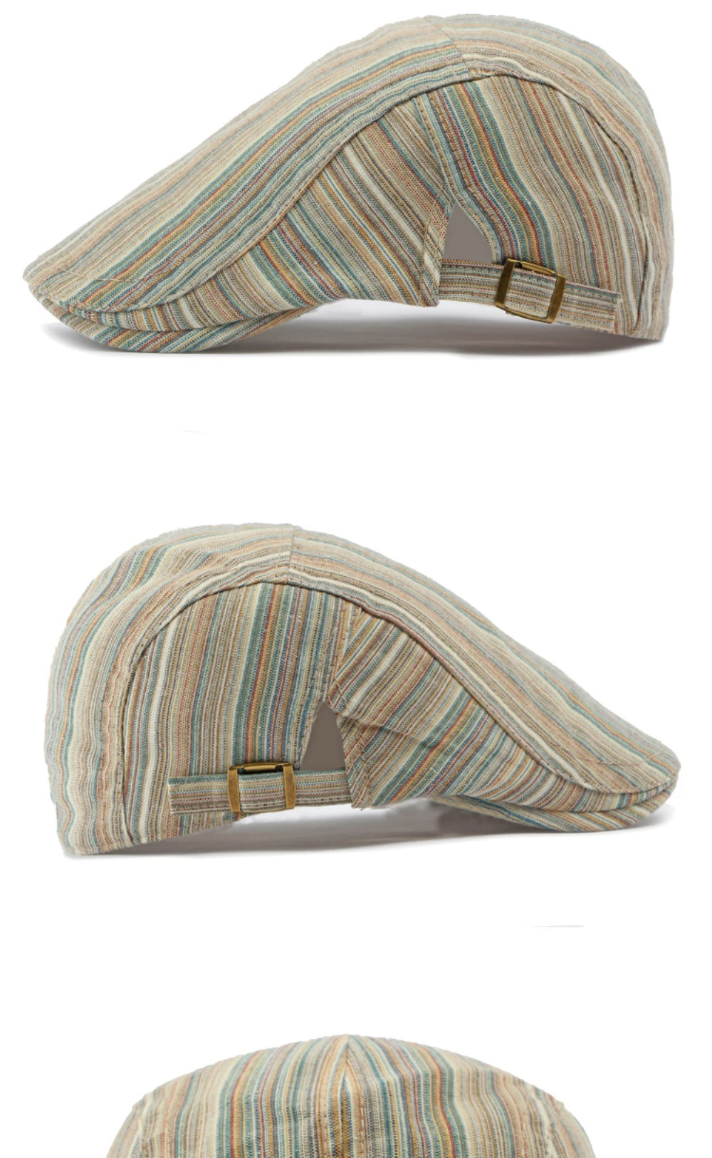 HT4630 Baskenmütze für Damen, Retro-Künstlermütze, Unisex Verstellbare Flache Kappe, Frühling Sommer Gestreifte Baskenmütze für Männer und Frauen – Detail 10