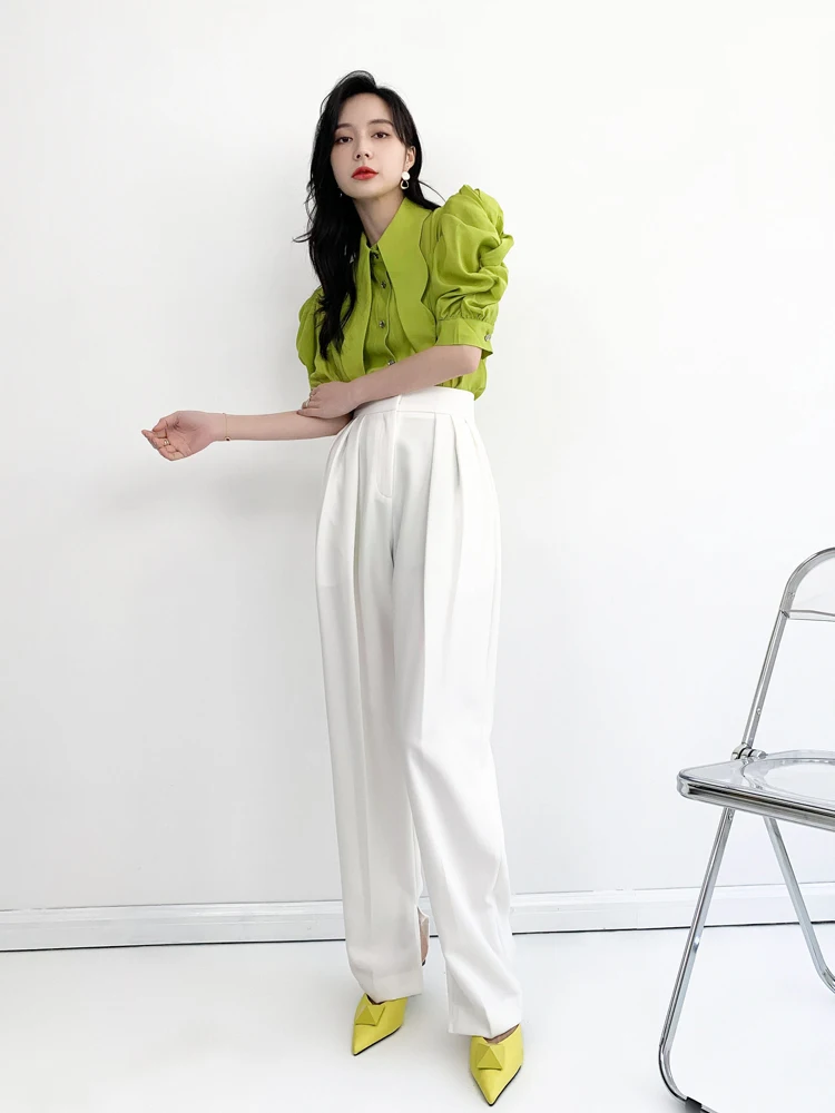 

Женские повседневные брюки AKSAYA с высокой талией, белые, модные, длинные, весна-лето, новинка, корейский стиль, для офиса