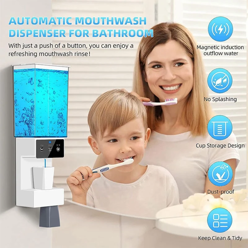 Mouthwash Dispenser For Bathroom 700ML,Automatic Wall Mounted Mouthwash Dispensers Rechargeable For Kids And Adults Easy To Use