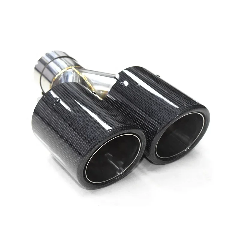 SYPES Universal Y black glossy first-generation carbon fiber single-row two-out circular muffler tail pipe exhaust pipes