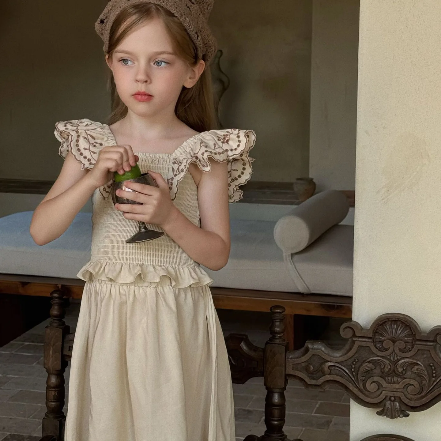 

Girl Clothes Suit 2024 Summer New Children Korean Style Girls Flying Sleeve Embroidered Skirt Vintage Children Lace 2-piece Set