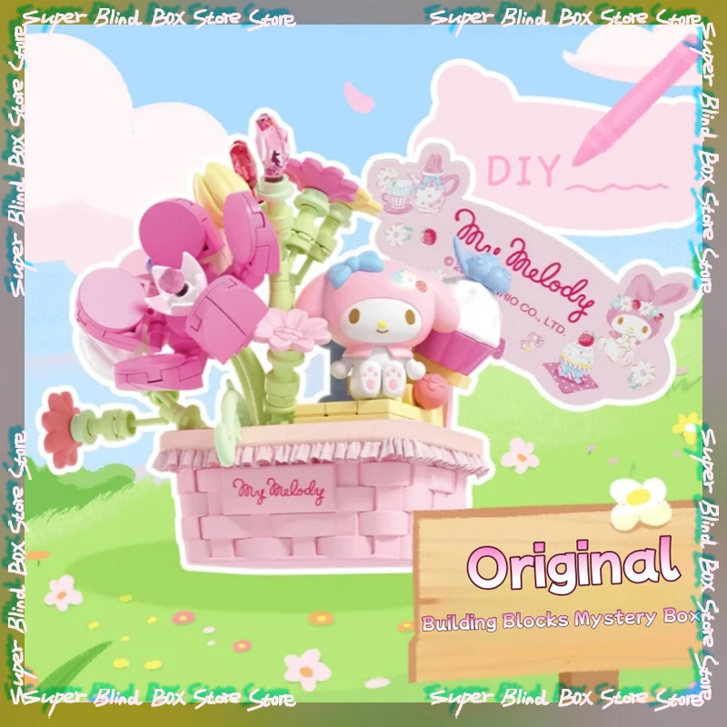 

Original wonder moon Sanrio Flower Secret Building Blocks Mystery Box hellokitty Toy Ornament Birthday Kid Girl gift