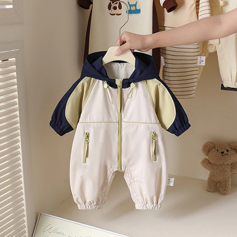 IYEAL Newborn Baby Clothes 2026 Spring New Color Blocked Baby Jumpsuit Korean Version Western Style Newborn Outdoor Wear