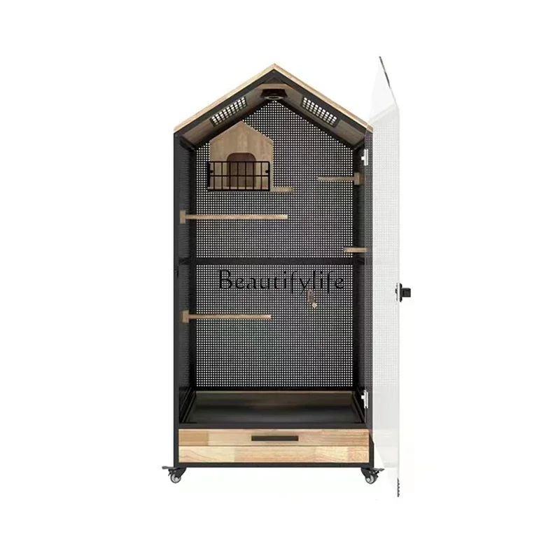 Panoramic Parrot Birdcage Villa Luxury Solid Wood Cabinet Ecological Transparent Bird Villa