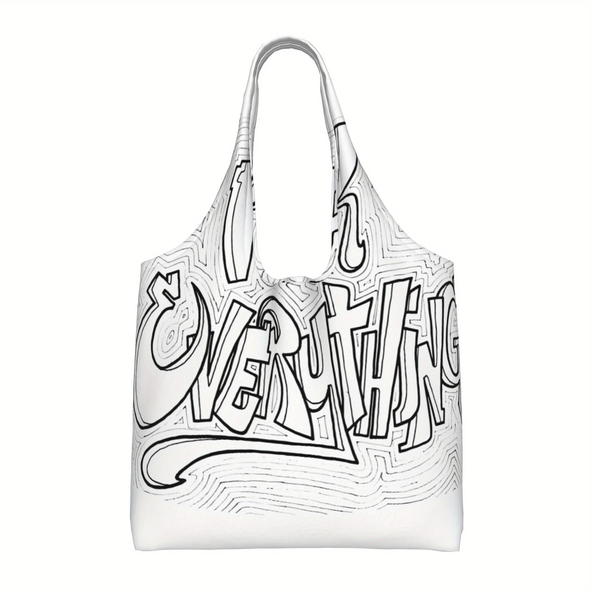 

1pc Graffiti Art Large Capacity Canvas Shoulder Bag - Women’s Stylish Reusable Tote with Bold "EVERYTHING" Print,
