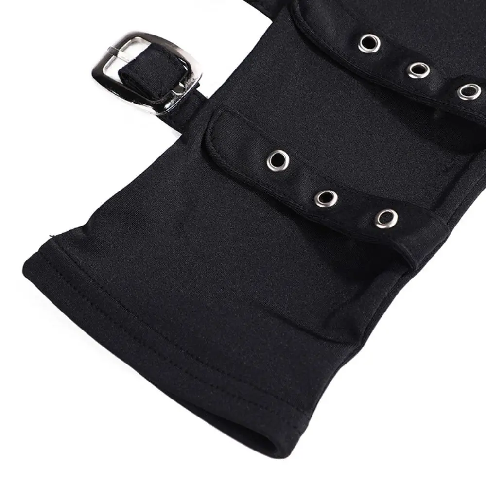 Unisex Harajuku Punk Gothic Fingerless Elbow Gloves Wrist Mitten Eyelet Ribbon Half Finger Gloves