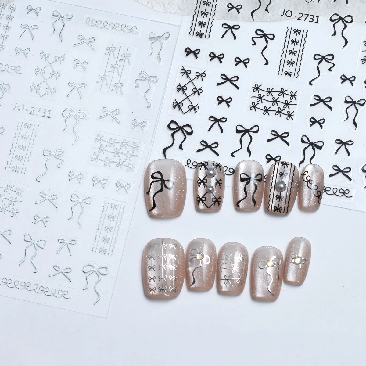 1 ورقة Bowknot شريطة من الدانتيل مسمار الفن ملصقات الكورية الحلو نمط ثلاثية الأبعاد الإغاثة فن الديكور ذاتية اللصق الأظافر الشارات