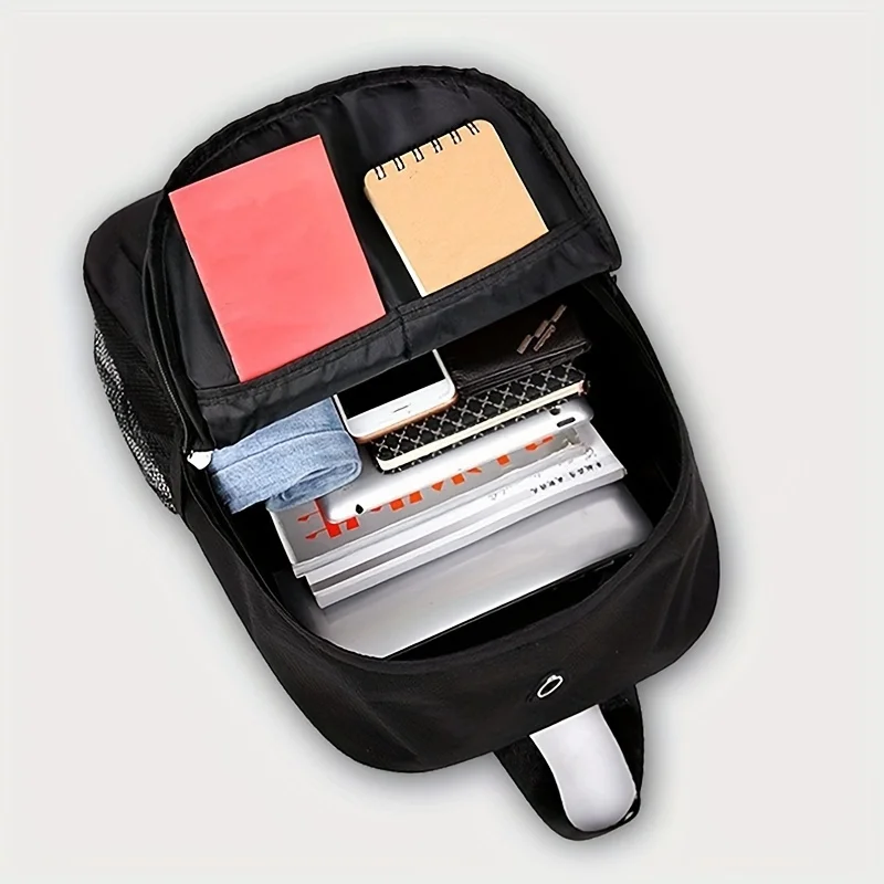 2pcs/set Men's Simple and Large Capacity Casual Backpack, Travel Cartoon Print Crossbody Bag and Chest Bag Set