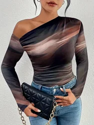 Elegant Casual Woman T-Shirt Fashion Loose T-Shirt Woman Temperament Long sleeve T-Shirt Holiday Weekend
