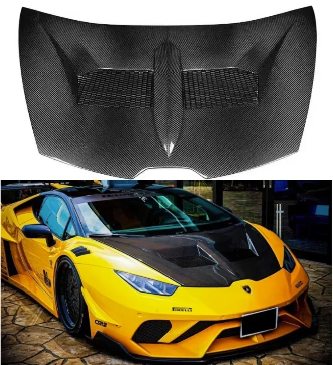 New！ For Lamborghini Huracan LP580 LP610 EV0 2014 -2020 Real Dry Carbon Fiber Front Bumper Bonnet Engine Hood Vent Cover