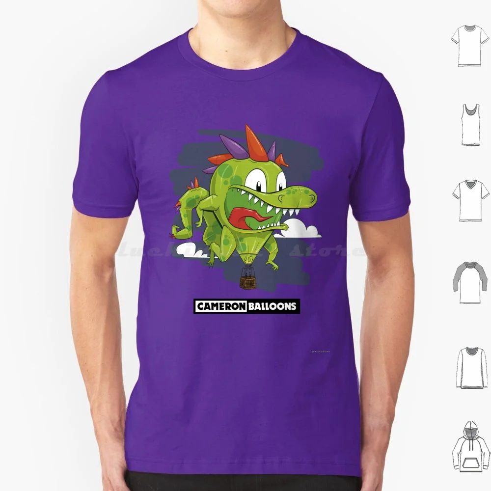 Danny The Dino Hot Air Balloon-Black T Shirt Big Size 100% Cotton Dinosaur Dino Cartoon Hot Air Balloon Cameron Balloons Kids