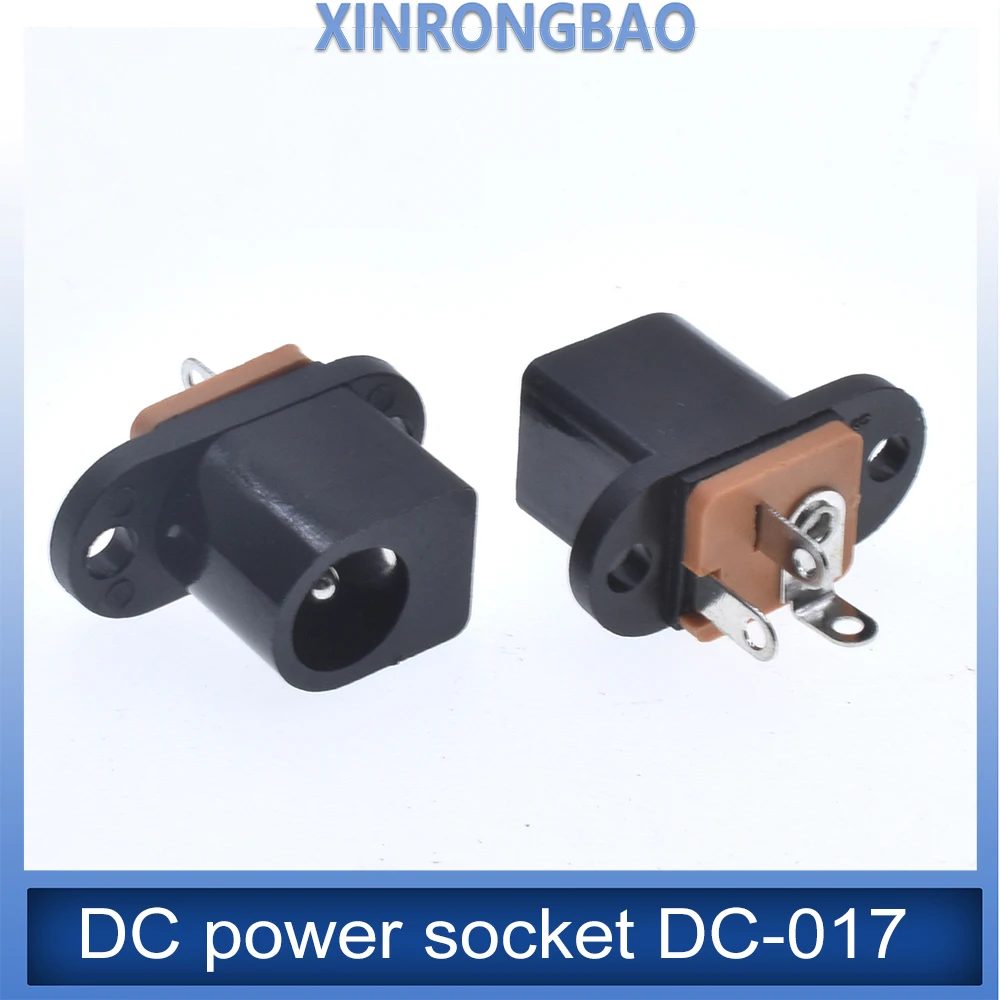 10Pcs High quality DC017 power socket 5.5 * 2.1MM with ear screw hole vertical straight plug 3-pin 2.0 round pin DC female base