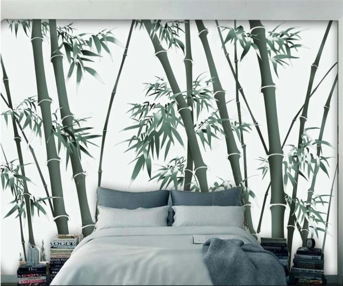 Custom mural wallpaper New Chinese style bamboo forest bamboo golden line TV background wall mural self-adhesive wallpaper